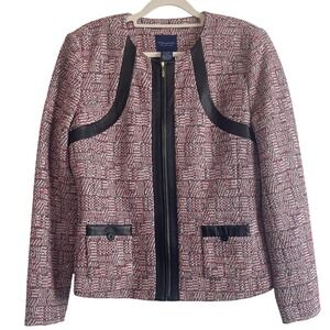 00780 Doncaster Collection Boucle'‎ Jacket Leather Panel Zip Front Career Blazer